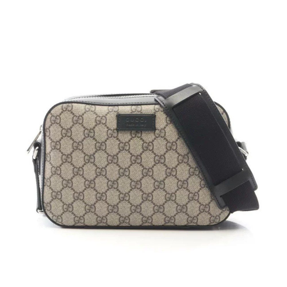 Gucci GG Supreme Shoulder Bag Canvas Leather Beige Cream Black